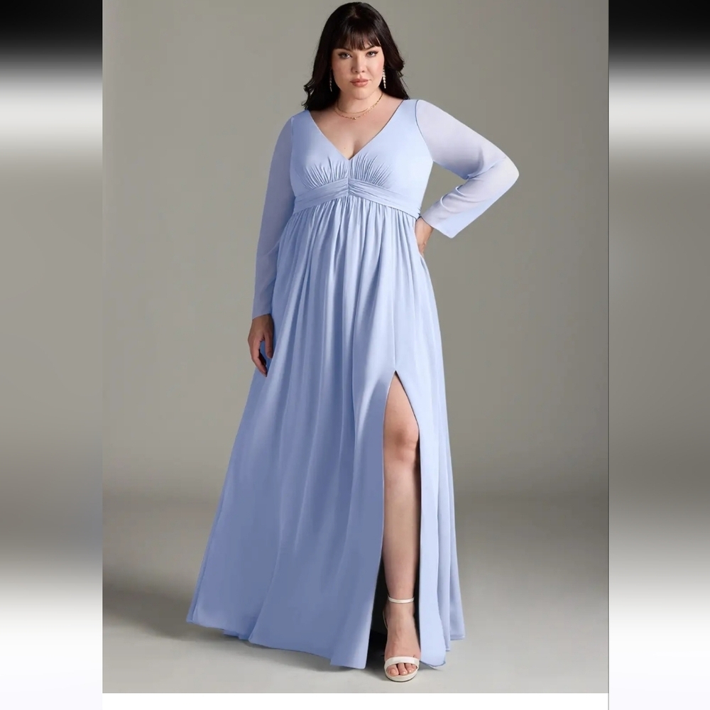 AZAZIE TETON Ice  Light Blue Maternity Bridesmaid  Long Sleeve Gown Dress A18